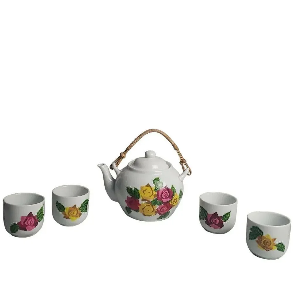 Pink and Yellow Floral Tea‎ Set by Pier One Imports